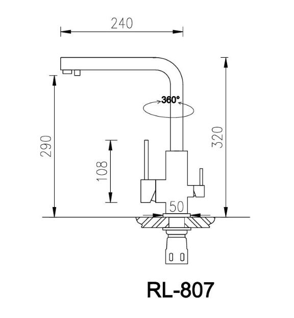 Bản vẽ kỹ thuật Vòi rửa bát ROSLERER RL-807 Black nóng lạnh 3 đường nước
