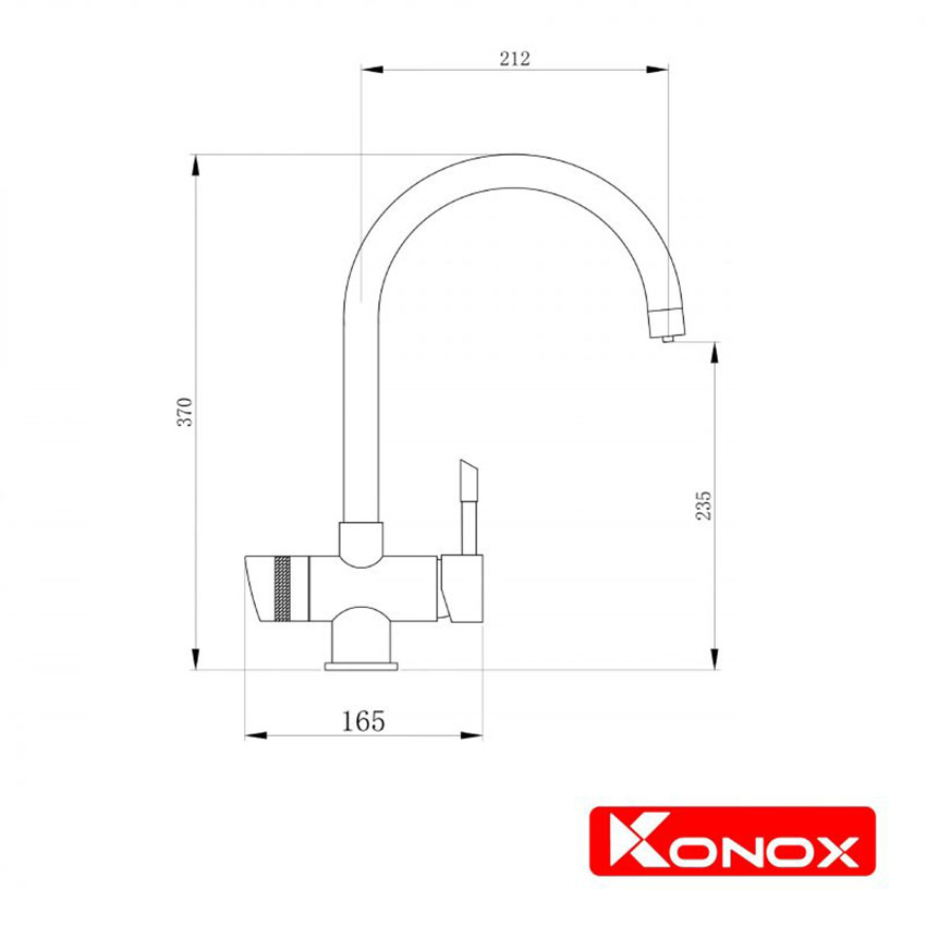 Bản vẽ kỹ thuật Vòi rửa bát KONOX RO Trim-Water Chrome nóng lạnh 3 đường nước