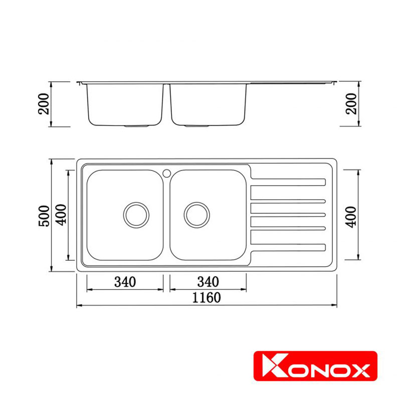 Bản-vẽ-Chậu-rửa-bát-Inox-Konox-KS11650-1D-bàn-phải