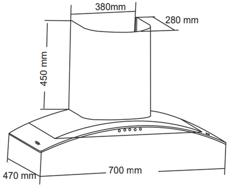 Bản vẽ kỹ thuật Máy hút mùi SEVILLA SV-170 70cm kính cong