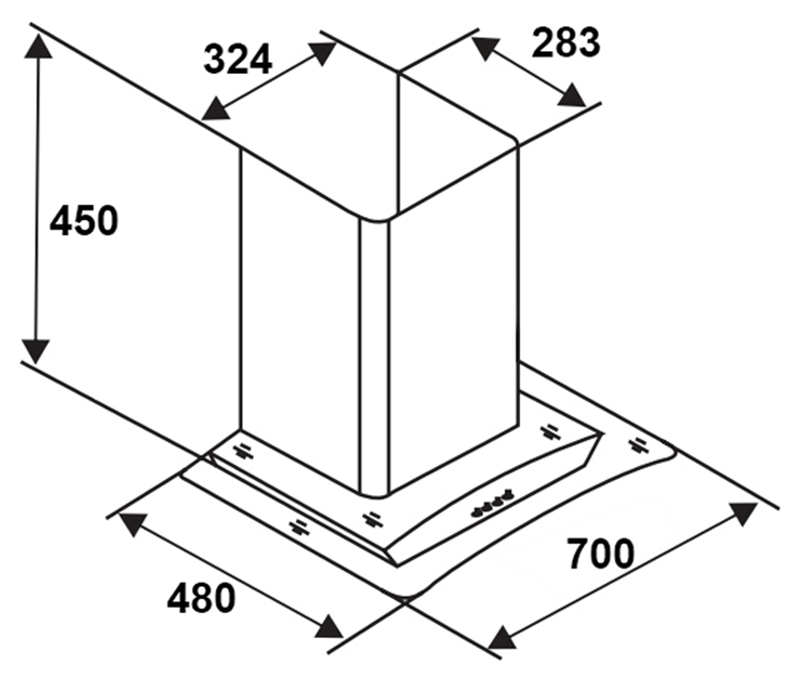 Bản vẽ kỹ thuật Máy hút mùi SEVILLA SV-C102 70cm kính cong