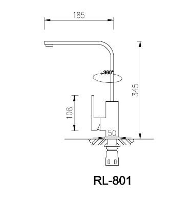 Bản vẽ kỹ thuật Vòi rửa bát ROSLERER RL-801 nóng lạnh