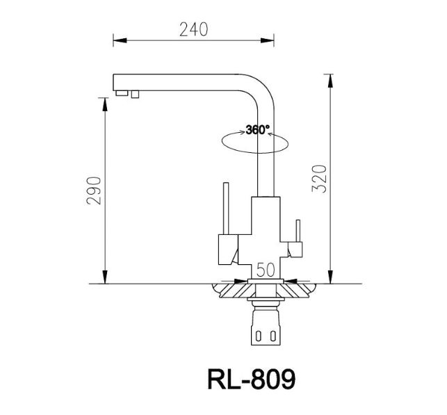 Bản vẽ kỹ thuật Vòi rửa bát ROSLERER RL-809 nóng lạnh 3 đường nước