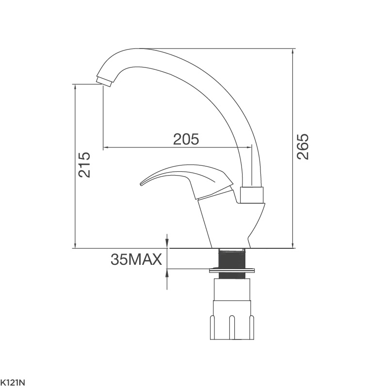 Bản vẽ kỹ thuật Vòi rửa bát MALLOCA K121N nóng lạnh