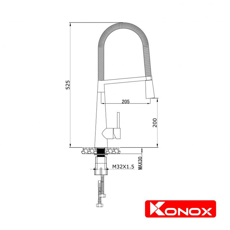 Bản vẽ kỹ thuật Vòi rửa bát KONOX KN1909 nóng lạnh