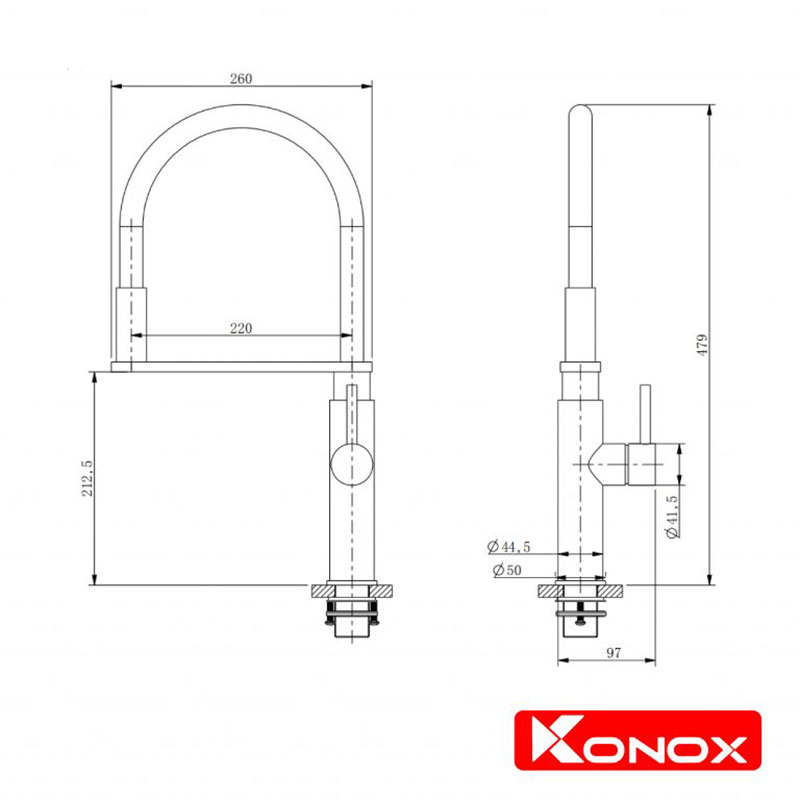 Bản vẽ kỹ thuật Vòi rửa bát KONOX KN1618 nóng lạnh