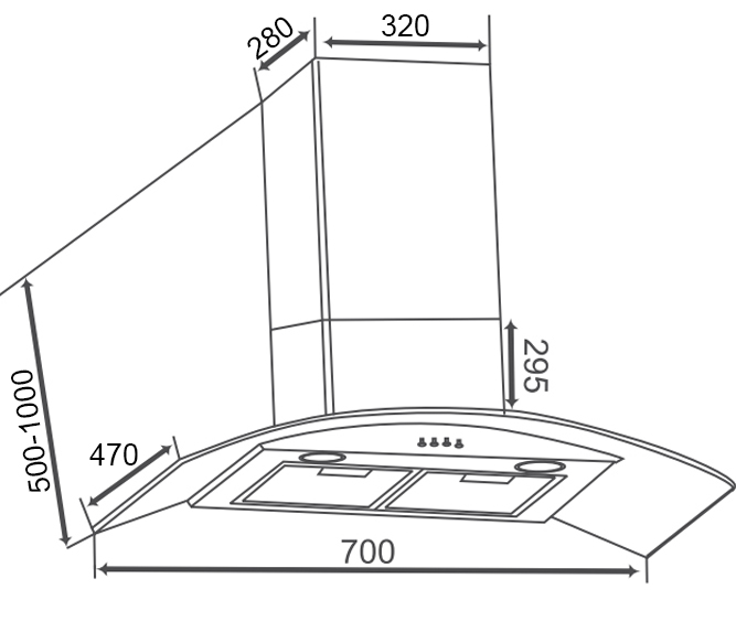 Bản vẽ kích thước Máy hút mùi CANZY CZ MLH670 70cm kính cong